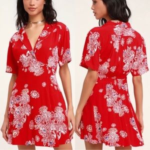 Free People Hawaii Red Floral Dress with Pockets